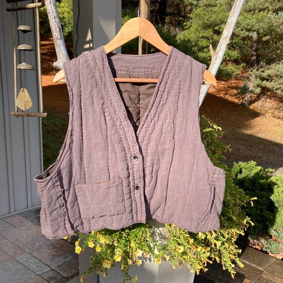 100% Linen Padded Vest, OS, light coffe color - Picture 4 of 10